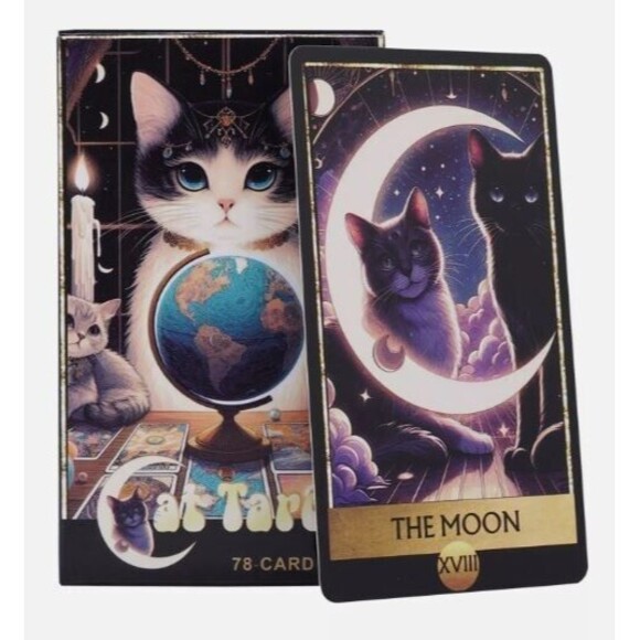 Cat Tarot Cards Deck 78-Card Set for Divination Perfect Gift for Cat Lovers - Picture 1 of 9